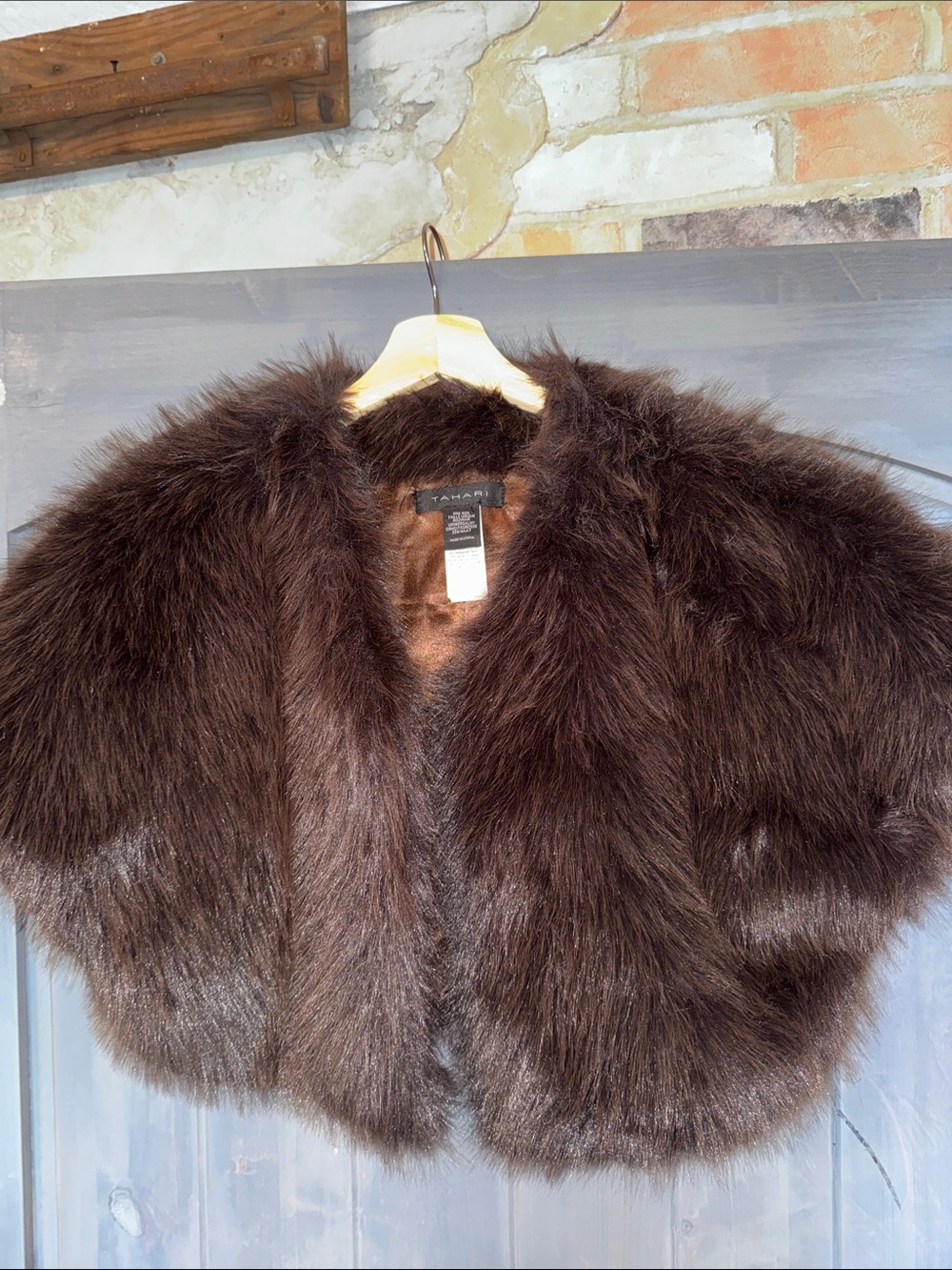 Tahari Dark Brown Faux Fur Shawl